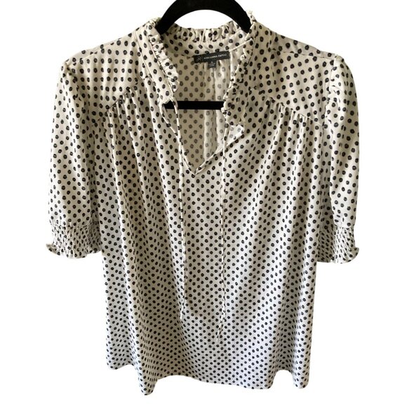 Adrianne Papell NWOT White Polka Dot Rushing Ruffle Blouse XL - Picture 1 of 7